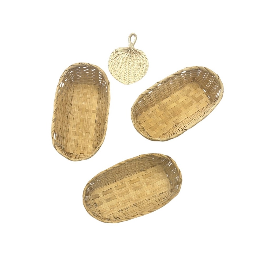 Handwoven Wicker Basket Set Oval Boho Wall Decor Natural Rattan Cottagecore - Picture 3 of 9